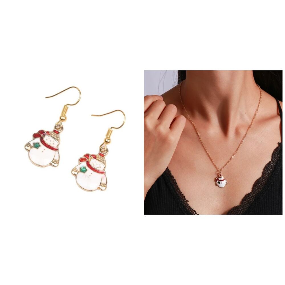 Enamel Snowman Earring‎ & Necklace Set